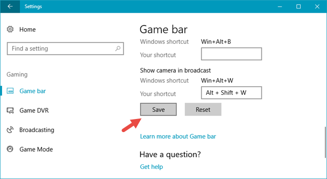 Windows 10, barra de juegos, accesos directos