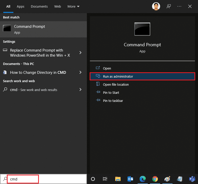 abra el símbolo del sistema como administrador.  Reparar No hay cámaras conectadas en Windows 10