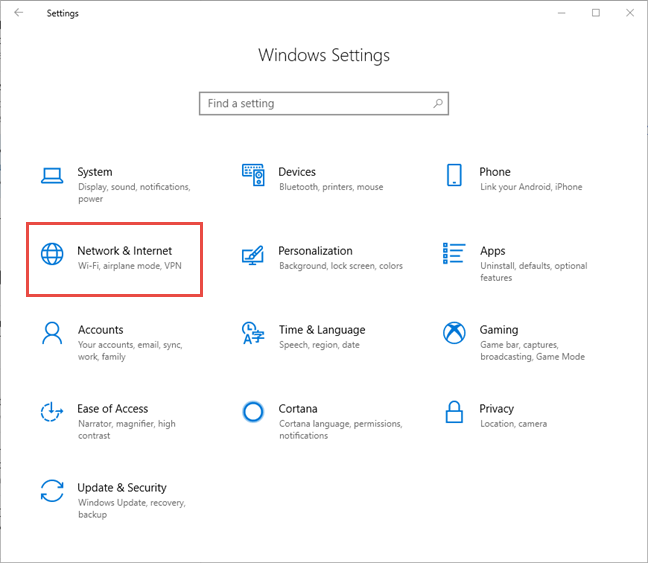 Ir a red e internet en la configuración de Windows 10