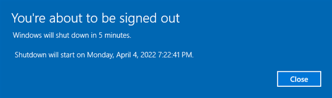 Windows 10 se apagará en 5 minutos
