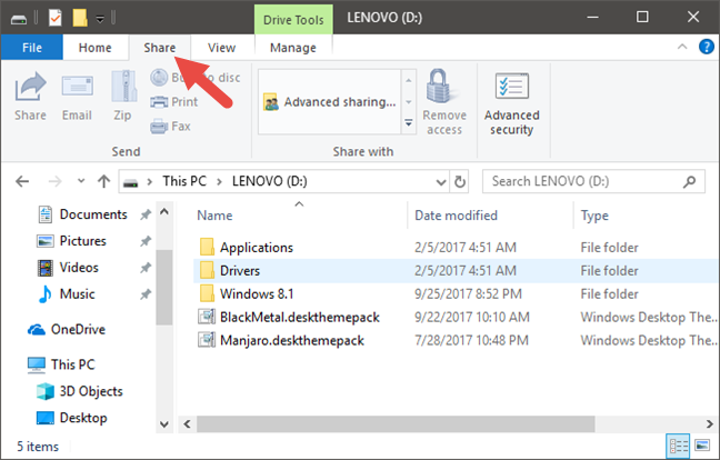 Explorador de archivos, Windows, compartir