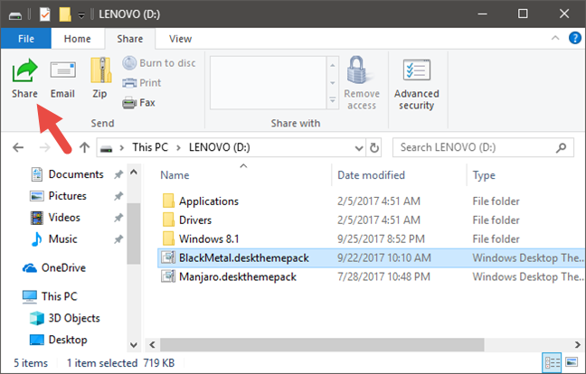 Explorador de archivos, Windows, compartir