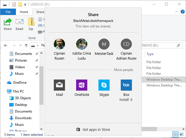 Explorador de archivos, Windows, compartir