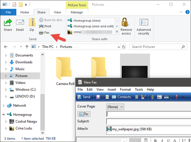 Explorador de archivos, Windows, compartir