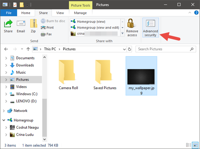 Explorador de archivos, Windows, compartir