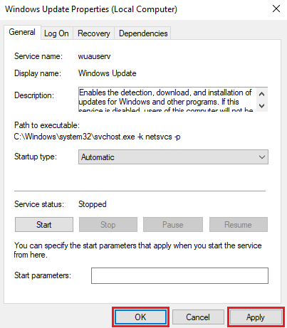 Haga clic en Aplicar y luego en Aceptar para guardar los cambios.  Arreglar el código de error 0x8078012D en Windows 10