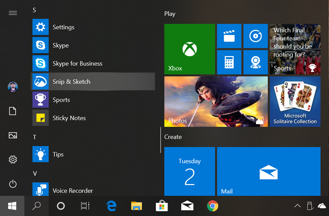 Acceso directo a Snip & Draw en Windows 10