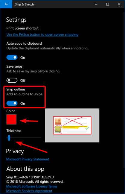 Activar el contorno de recorte en Snip & Sketch
