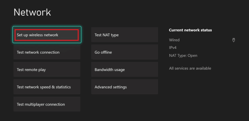 Seleccione Configurar red inalámbrica | ¿Cómo puedes arreglar tu Xbox One? Iniciar sesión