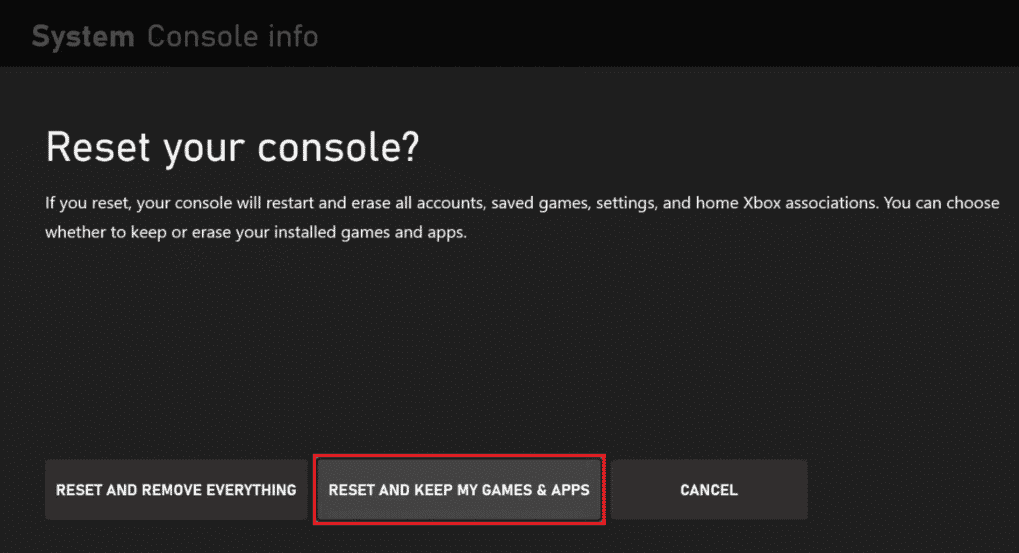Seleccione la opción RESTABLECER Y MANTENER MIS JUEGOS Y APLICACIONES