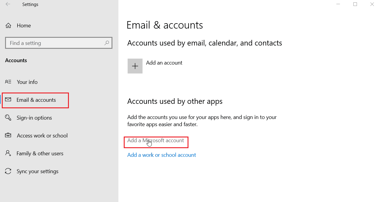 haga clic en Correo electrónico y cuentas - Agregar una cuenta de Microsoft | ¿Cómo puedes arreglar tu Xbox One? Iniciar sesión