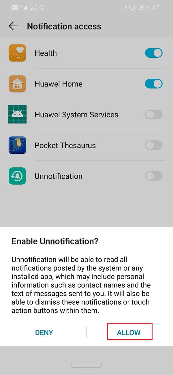 Permitir el permiso de la aplicación | Cómo recuperar notificaciones eliminadas en Android