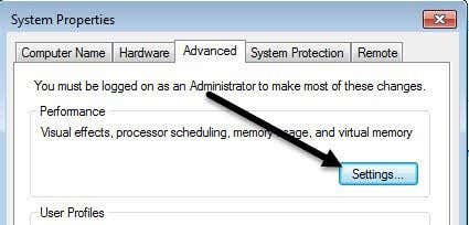Rendimiento de la configuración