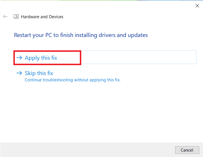 Aplique este solucionador de problemas de hardware y dispositivos.  Arreglar Zoom Audio no funciona Windows 10