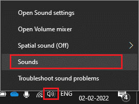 Haga clic derecho en el ícono de Sonido en la esquina inferior derecha de la pantalla