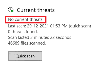 mostrar la alerta No hay amenazas actuales.  Arreglar el alto uso de CPU de Ntoskrnl.exe