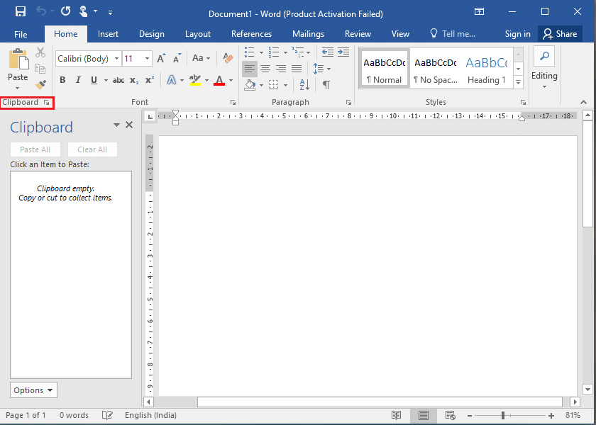 abra Microsoft Word y haga clic en el Portapapeles en la sección Inicio.  |  Ver el historial del Portapapeles en Windows