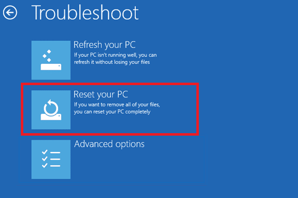 seleccione Restablecer su PC