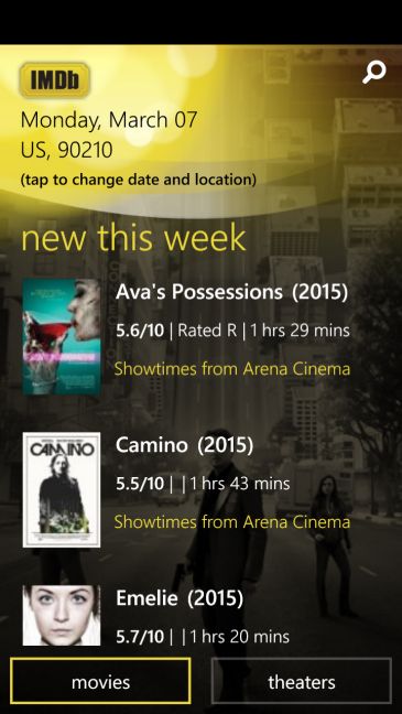 IMDb, Windows Phone, Windows 10 Mobile, Aplicación, Características, Películas, TV, Cines