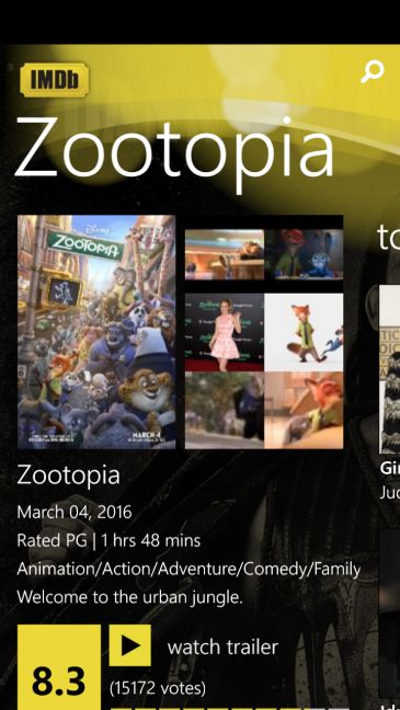 IMDb, Windows Phone, Windows 10 Mobile, Aplicación, Características, Películas, TV, Cines
