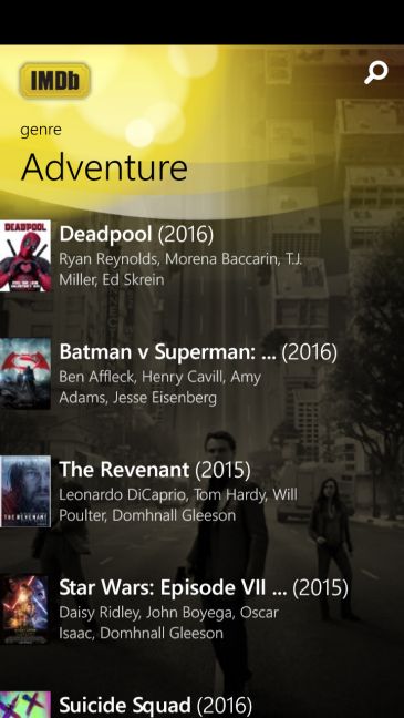 IMDb, Windows Phone, Windows 10 Mobile, Aplicación, Características, Películas, TV, Cines
