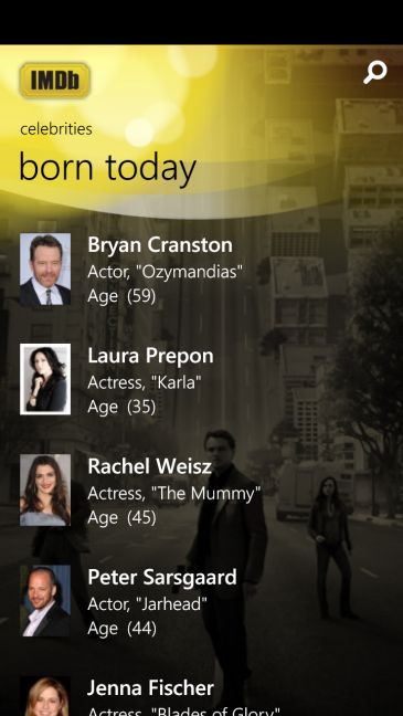 IMDb, Windows Phone, Windows 10 Mobile, Aplicación, Características, Películas, TV, Cines
