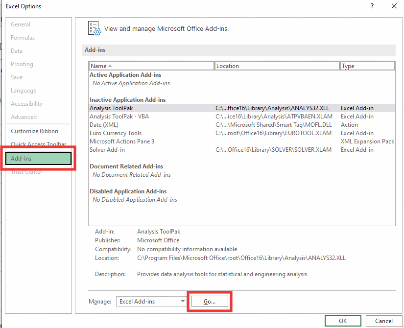 Vaya a la sección Complementos y haga clic en Ir