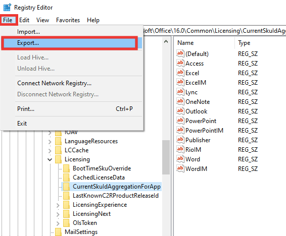 haga clic en Archivo y luego en Exportar