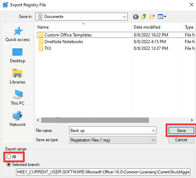 proporcione un nombre de archivo y haga clic en Todos y luego haga clic en Guardar