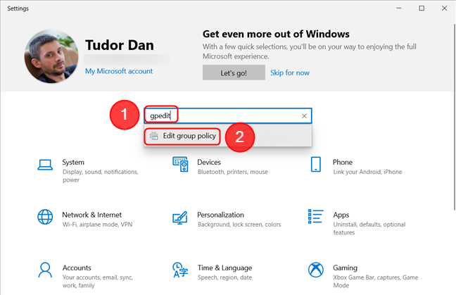 Abra el Editor de políticas de grupo local desde Configuración en Windows 10