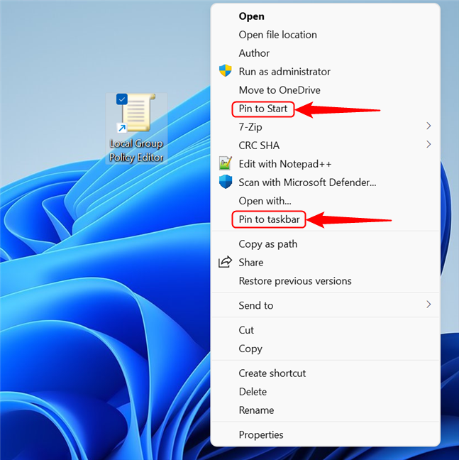 Seleccione una de las dos opciones si desea anclar el acceso directo en Windows 11