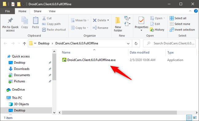 El cliente de DroidCam para el instalador de Windows