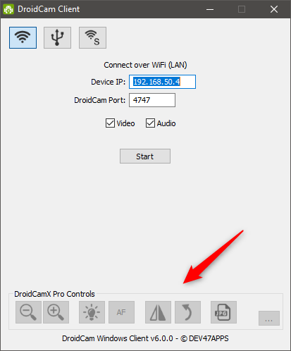 Hay opciones adicionales disponibles en DroidCamX (versión de pago)