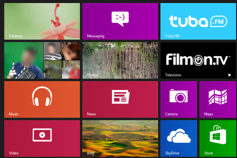 Pantalla de inicio de Windows 8