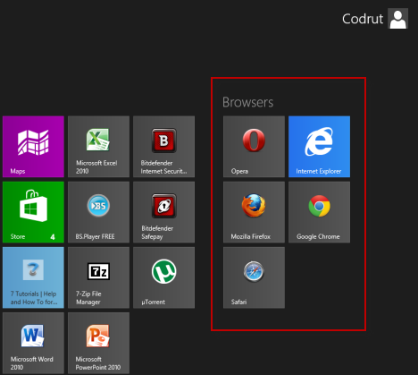 Pantalla de inicio de Windows 8