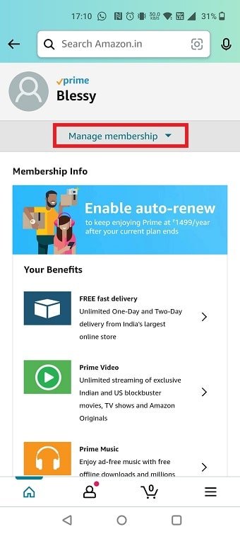 Toque Administrar membresía |  Cómo cancelar Amazon FreeTime sin dispositivo |  Cargo de Amazon FreeTime en tarjeta de crédito