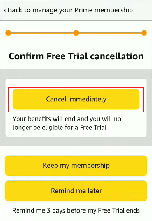 Toque Cancelar inmediatamente