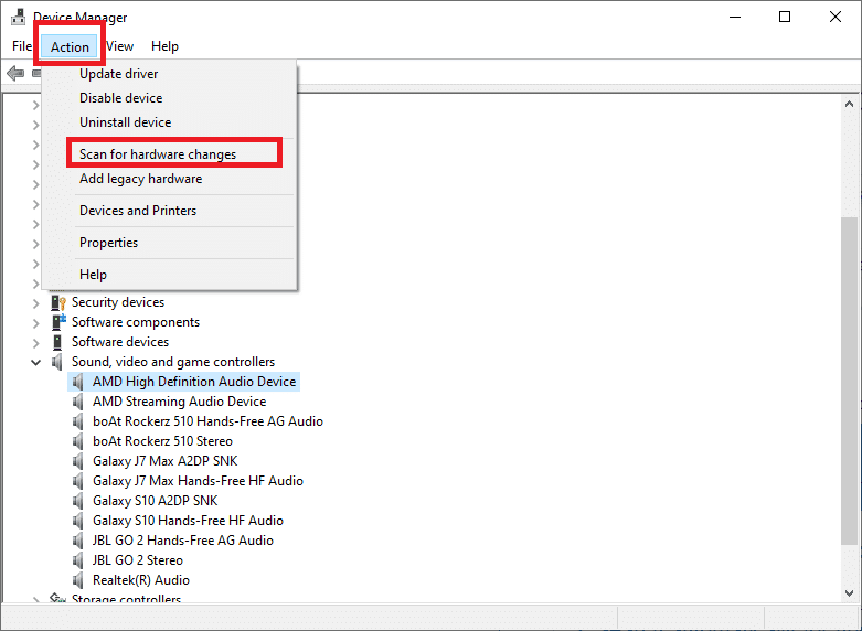 vaya a Action Scan para cambios de hardware