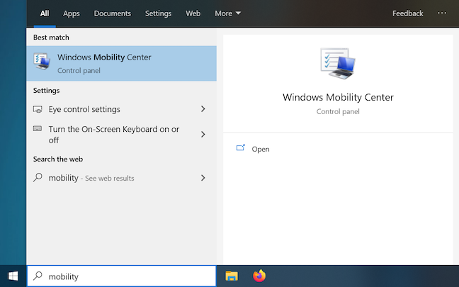 Abra el Centro de movilidad de Windows