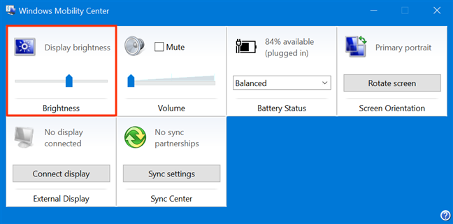 Windows Mobility Center le permite ajustar el brillo