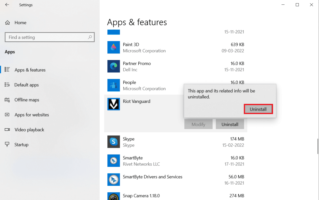 haga clic en Desinstalar en la ventana emergente