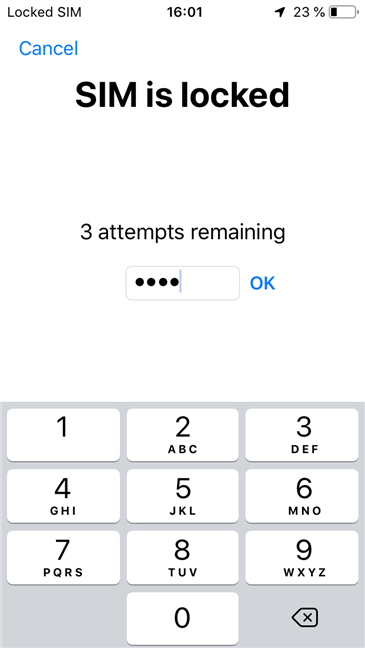 iPhone pidiendo el código PIN de la tarjeta SIM