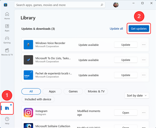 Vaya a Biblioteca, luego haga clic en Obtener actualizaciones para ejecutar una verificación manual