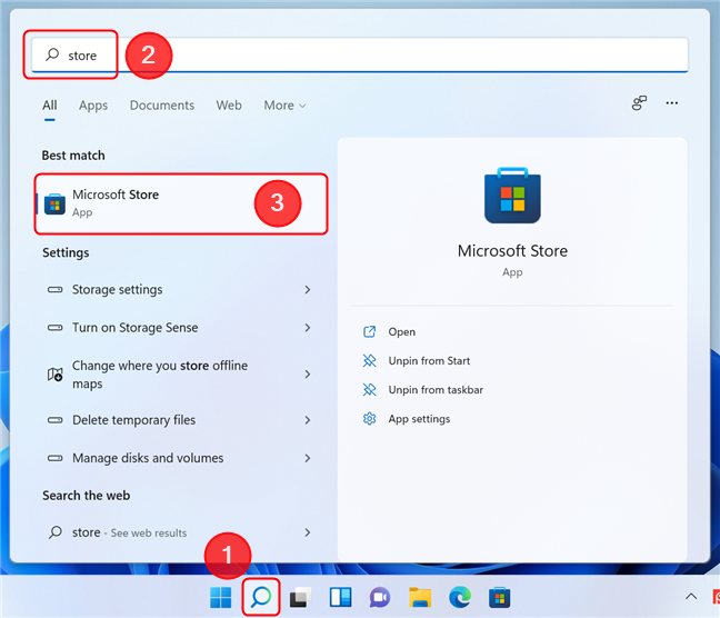 Abra Microsoft Store usando Windows 11 Search