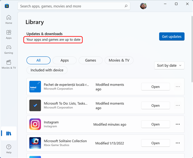 Este mensaje aparece después de que Microsoft Store haya actualizado correctamente todas las aplicaciones