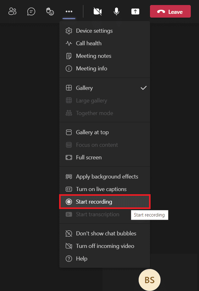 haz clic en Iniciar grabación.  ¿Dónde se almacenan las grabaciones de Microsoft Teams?  ¿Cómo acceder, descargar y compartir videos grabados?