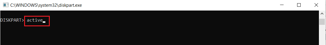 escriba el comando activo en el símbolo del sistema de diskpart o en la ventana cmd.  Arreglar no se puede crear una nueva partición de espacio no asignado en Windows 10