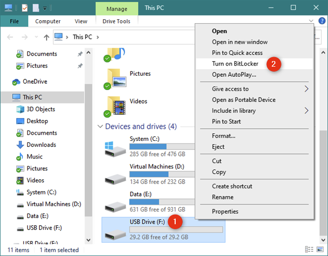 Active BitLocker en el menú contextual del Explorador de archivos