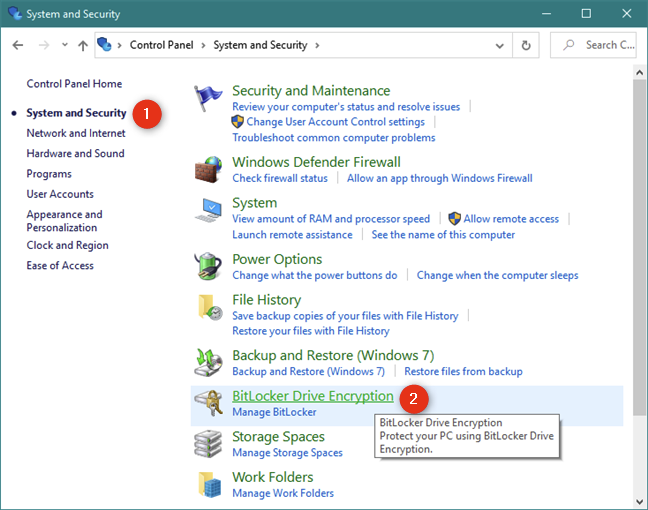 Cifrado de unidad BitLocker en el Panel de control