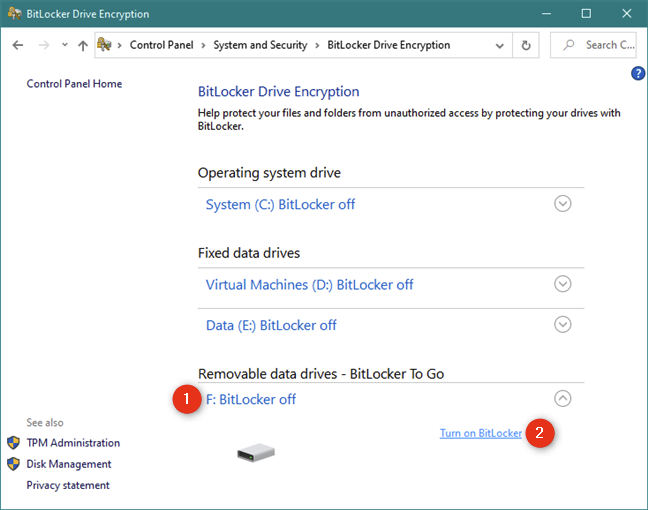 Active BitLocker en el Panel de control
